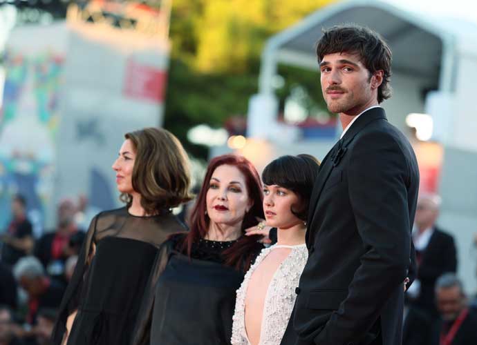 VENICE, ITALY - SEPTEMBER 04: (L-R) Sofia Coppola, Priscilla Presley, Cailee Spaeny and Jacob Elordi attend a red carpet for the movie 