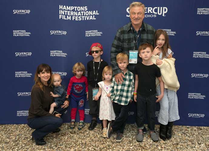 EAST HAMPTON, NEW YORK - OCTOBER 7: Actor Alec Baldwin and his wife Hilaria Baldwin and their children (L-R) Ilaria Baldwin, Eduardo Baldwin, Leonardo Baldwin, Maria Lucia Baldwin, Romeo Baldwin, Rafael Baldwin and Carmen Baldwin attend the Chairman's Reception at the 2023 Hamptons International Film Festival on October 07, 2023 in East Hampton, New York. (Photo by Sonia Moskowitz/Getty Images)