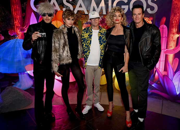 LOS ANGELES, CALIFORNIA - OCTOBER 27: (L-R) Austin Butler, Kaia Gerber, Presley Gerber, Cindy Crawford, and Rande Gerber attend their Annual Casamigos Halloween Party on October 27, 2023 in Los Angeles, California. (Photo by Michael Kovac/Getty Images for Casamigos)
