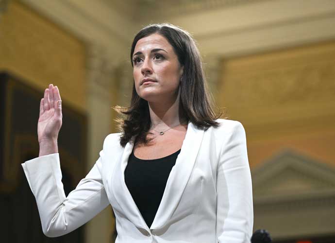 WASHINGTON, DC - JUNE 28: Cassidy Hutchinson, a top former aide to Trump White House Chief of Staff Mark Meadows, is sworn-in as she testifies during the sixth hearing by the House Select Committee . (Photo by Brandon Bell/Getty Images)