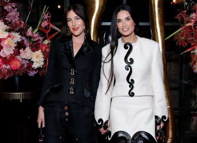 LOS ANGELES, CALIFORNIA - OCTOBER 12: (L-R) Scout Willis, wearing Schiaparelli, and Demi Moore, wearing Schiaparelli, are seen as Neiman Marcus Welcomes Schiaparelli's Daniel Roseberry to Los Angeles at John Sowden House on October 12, 2023 in Los Angeles, California. (Photo by Stefanie Keenan/Getty Images for Neiman Marcus)