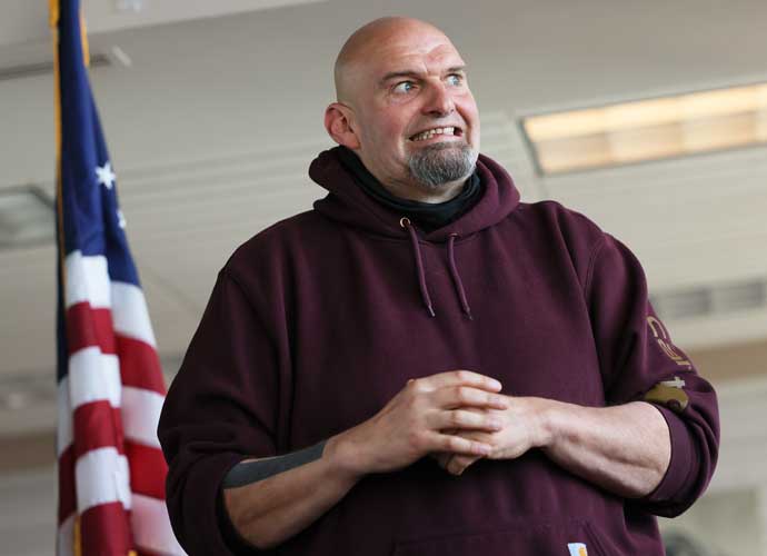 LEMONT FURNACE, PENNSYLVANIA - MAY 10: Pennsylvania Lt. Gov. John Fetterman campaigns for U.S. Senate at a meet and greet at Joseph A. Hardy Connellsville Airport on May 10, 2022 in Lemont Furnace, Pennsylvania. Fetterman is the Democratic primary front runner in a field that includes U.S. Rep. Conor Lamb and state Sen. Malcolm Kenyatta in the May 17 primary vying to replace Republican Sen. Pat Toomey, who is retiring. (Photo by Michael M. Santiago/Getty Images)