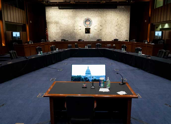 WASHINGTON, DC - OCTOBER 09: A view inside the hearing room where the Senate Judiciary Committee will hold the confirmation hearing for Supreme Court Justice nominee Amy Coney Barrett in the Hart Senate Office Building on October 9, 2020 in Washington, DC. The Senate Judiciary Committee hearing for Barrett's nomination will begin on Monday morning. (Photo by Drew Angerer/Getty Images)