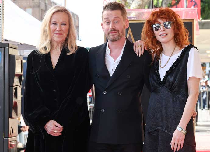 HOLLYWOOD, CALIFORNIA - DECEMBER 01: (L-R) Catherine O'Hara, Macaulay Culkin and Natasha Lyonne attend the ceremony honoring Macaulay Culkin with a Star on the Hollywood Walk of Fame on December 01, 2023 in Hollywood, California. (Photo by Amy Sussman/Getty Images)