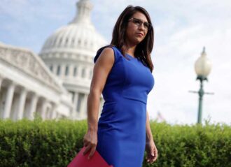 WASHINGTON, DC - JULY 01: U.S. Rep. Lauren Boebert (R-CO) waits for the beginning of a news conference in front of the U.S. Capitol July 1, 2021 in Washington, DC. House Republicans held a news conference to introduce legislation to limit Facebook CEO Mark Zuckerberg's donations. (Photo by Alex Wong/Getty Images)