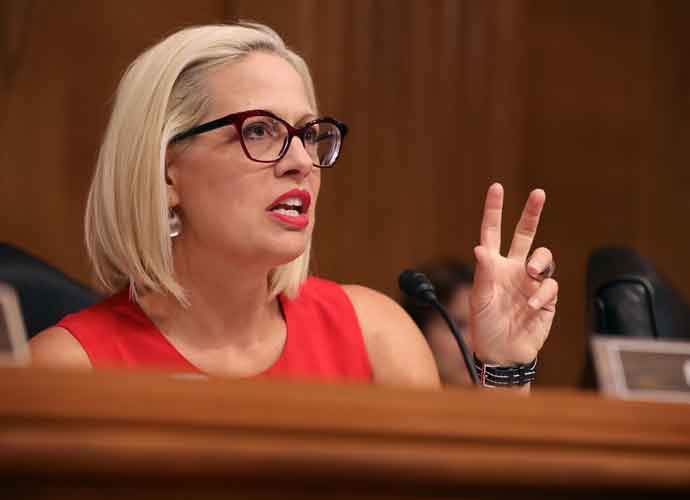 WASHINGTON, DC - MAY 14: Senate Aviation and Space Subcommittee ranking member Sen. Kyrsten Sinema questions witnesses during a hearing in the Dirksen Senate Office Building on Capitol Hill on May 14, 2019 in Washington, DC. In the wake of President Donald Trump's orders to create a military Space Force, NASA Administrator Jim Bridenstine testified about 