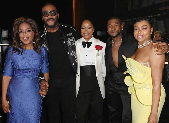 LOS ANGELES, CALIFORNIA - MARCH 16: (L-R) Oprah Winfrey, Tyler Perry, Keke Palmer, Usher and Taraji P. Henson attend the 55th NAACP Image Awards at Shrine Auditorium and Expo Hall on March 16, 2024 in Los Angeles, California. (Photo by Aaron J. Thornton/Getty Images for BET)