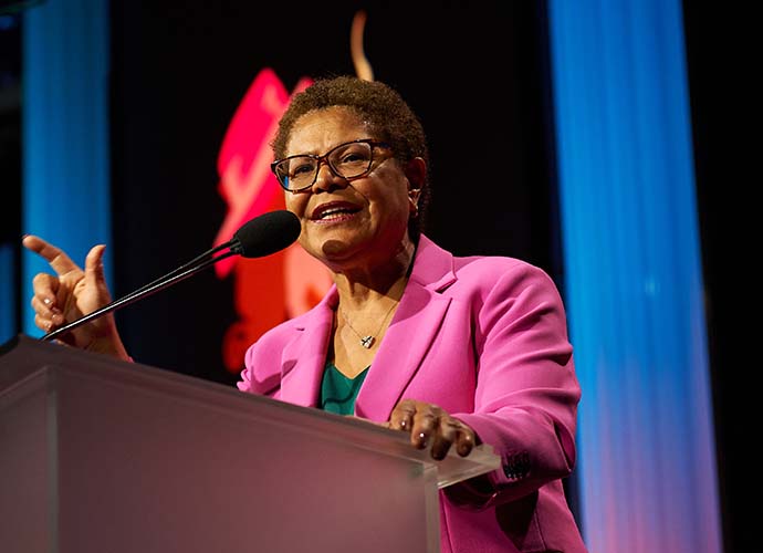 BEVERLY HILLS, CALIFORNIA - MAY 07: Congresswoman, Karen Bass speaks at LA Focus’ 24th Annual First Ladies High Tea at The Beverly Hilton on May 07, 2022 in Beverly Hills, California. (Photo by Unique Nicole/Getty Images)
