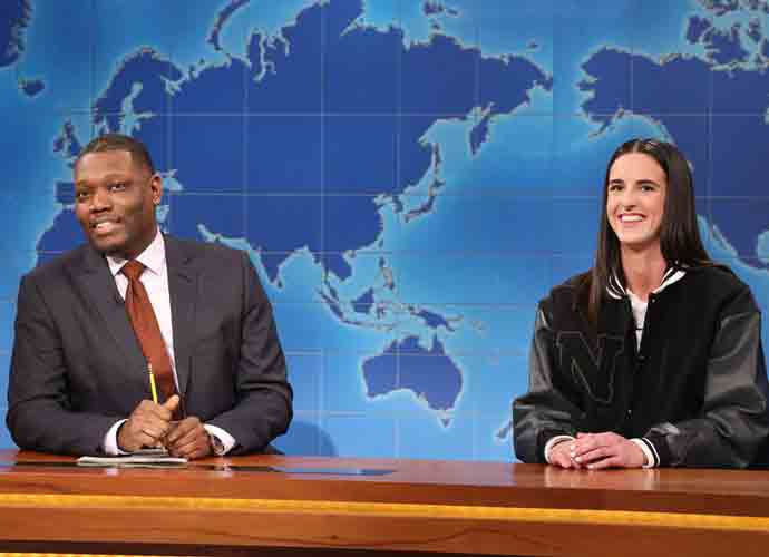 Michael Che & Caitlin Clark SNL's Weekend Update (Image: NBC)