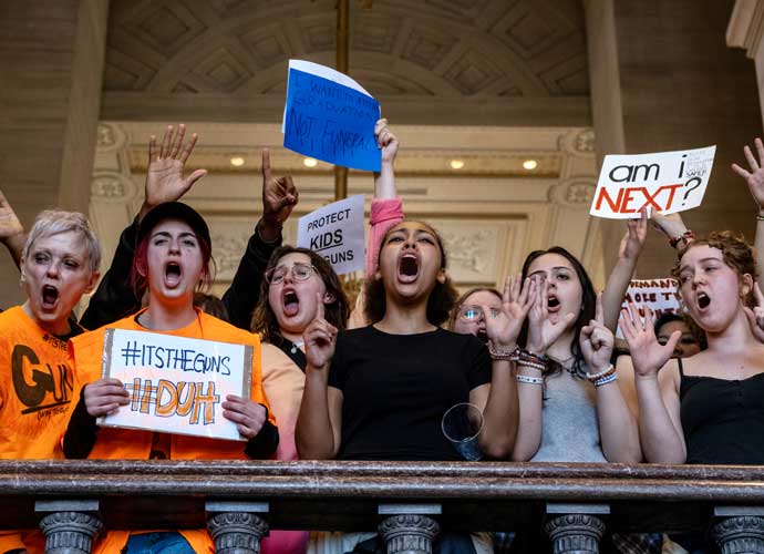NASHVILLE, TN - MARCH 30: Protesters gather inside the Tennessee State Capitol to call for an end to gun violence and support stronger gun laws on March 30, 2023 in Nashville, Tennessee. A 28-year-old former student of the private Covenant School in Nashville, wielding a handgun and two AR-style weapons, shot and killed three 9-year-old students and three adults before being killed by responding police officers on March 27th. (Photo by Seth Herald/Getty Images)