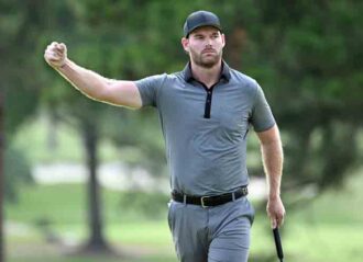 RALEIGH, NORTH CAROLINA - JUNE 03: Grayson Murray reacts after a birdie putt on the 15th hole during the third round of the UNC Health Championship presented by STITCH at Raleigh Country Club on June 03, 2023 in Raleigh, North Carolina. (Photo by Grant Halverson/Getty Images)