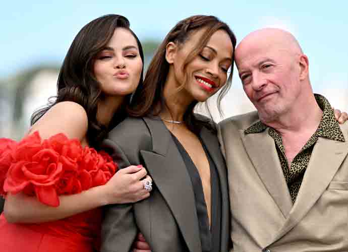 CANNES, FRANCE - MAY 19: Selena Gomez, Zoe Saldana and Jacques Audiard attend the 
