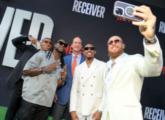 LOS ANGELES, CALIFORNIA - JULY 09: (L-R) Amon-Ra St. Brown, Davante Adams, Peyton Manning, Justin Jefferson and George Kittle attend Netflix's Receiver Premiere at Netflix Tudum Theater on July 09, 2024 in Los Angeles, California. (Photo by Charley Gallay/Getty Images for Netflix)