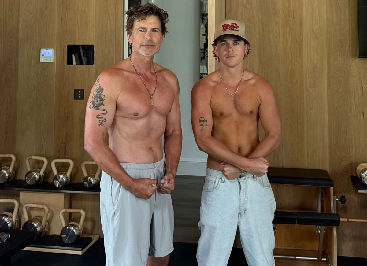 Rob Lowe, 61, Flaunts Body In Post With Son, John Lowe, 29: ‘Self-Indulgent Shirtless Gym Photos’